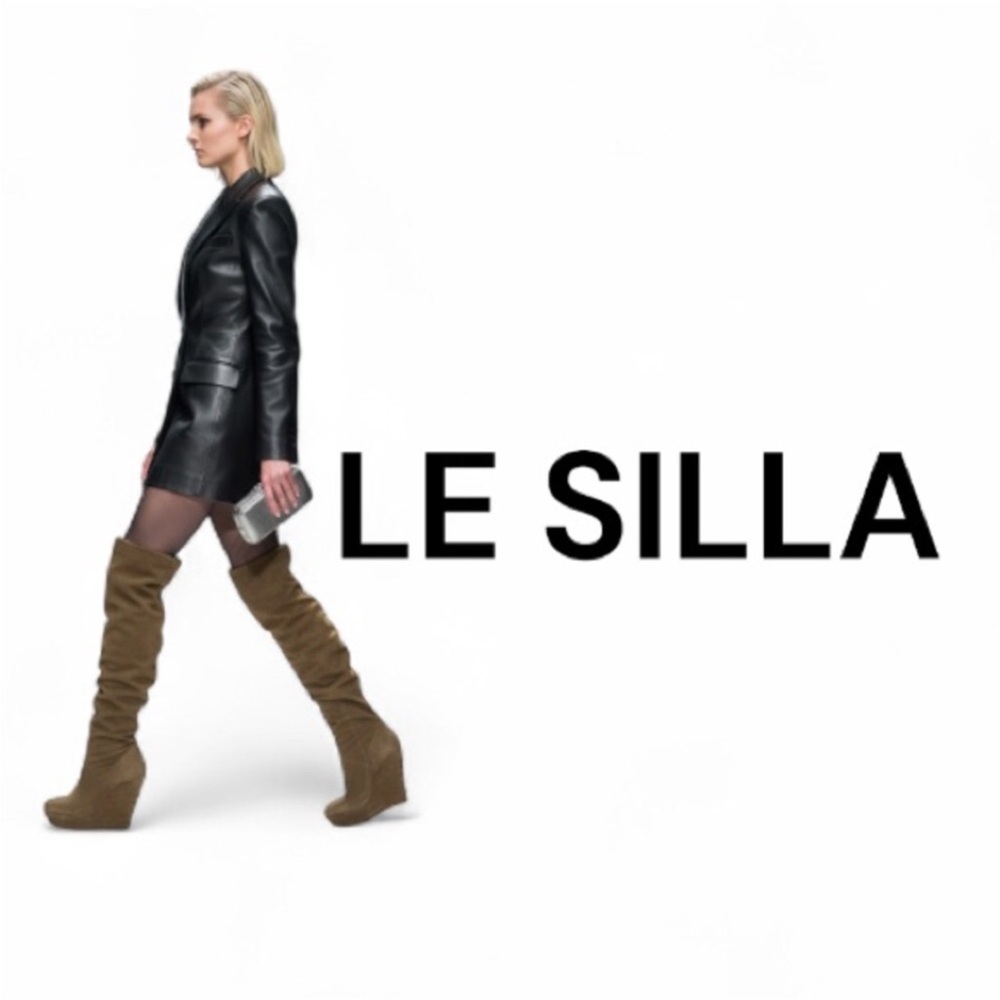 Authentic Le Silla luxury designer suede leather platform wedge tall boots sz 9